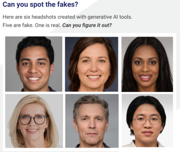 six headshots created with generative AI tools for injection attacks